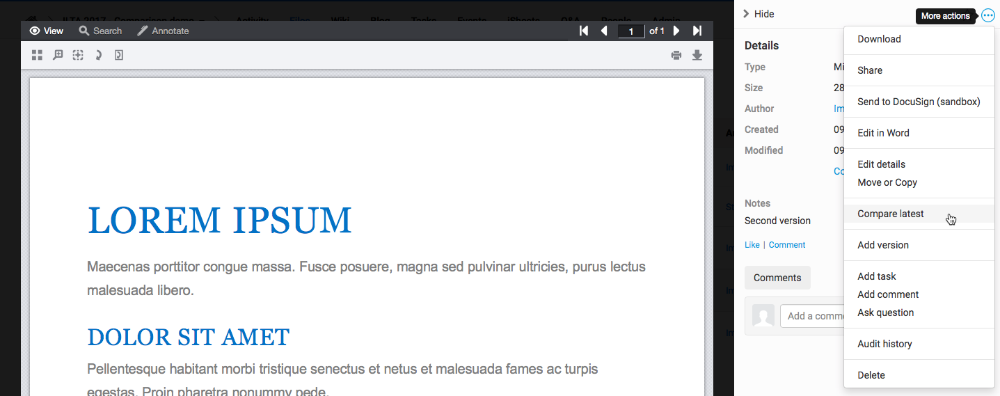 Compare documents with Workshare - Thomson Reuters HighQ Knowledge